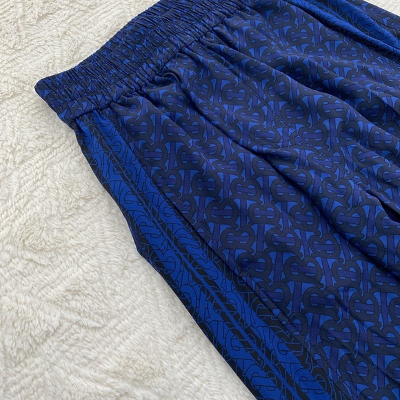 Burberry monogram stripe print silk wide leg trousers in deep royal blue - Picture 7 of 12